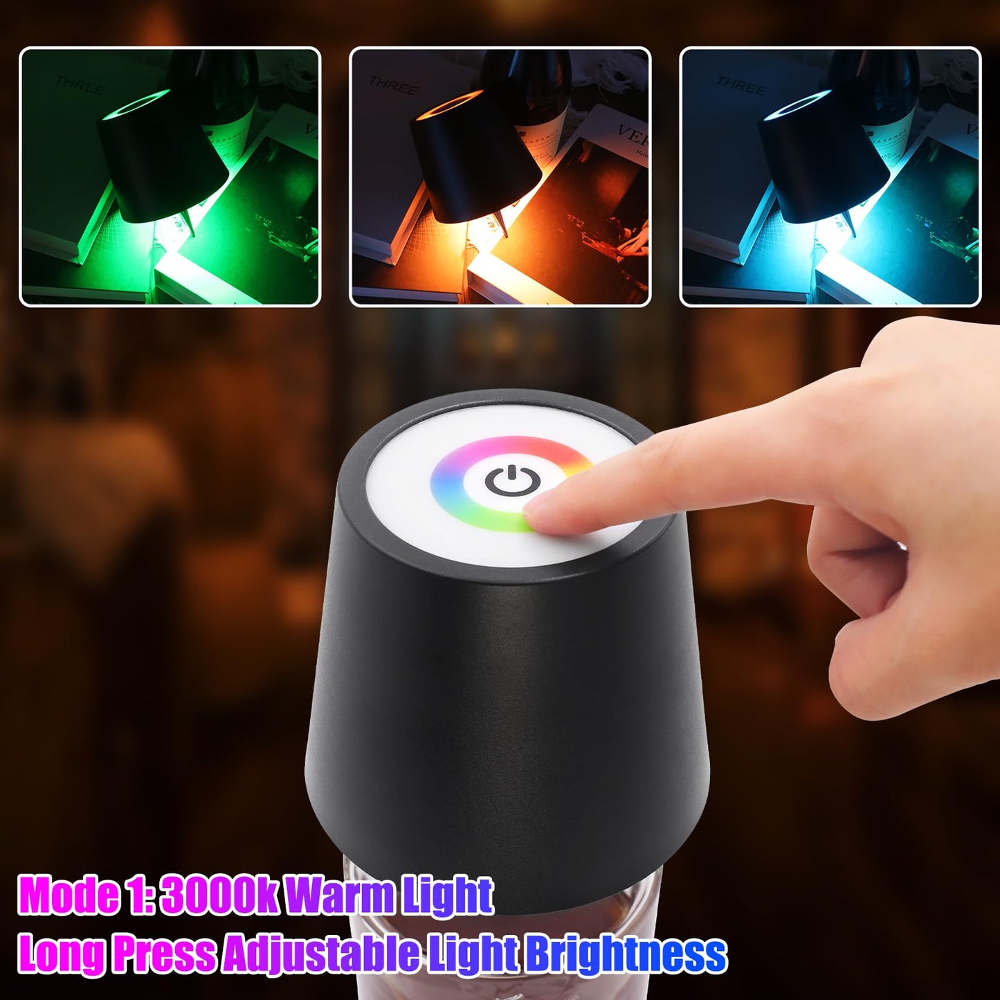 Tgxcf Wireless Bottle Lamp With Metal  Rgb Modes & 3 Color Stepless Dimming Wine Bottle Lamp Shade  Touch Led Rechargeable Dimmable Bottle Table Lamp  For Dining Room Bedroom Bar(Black)