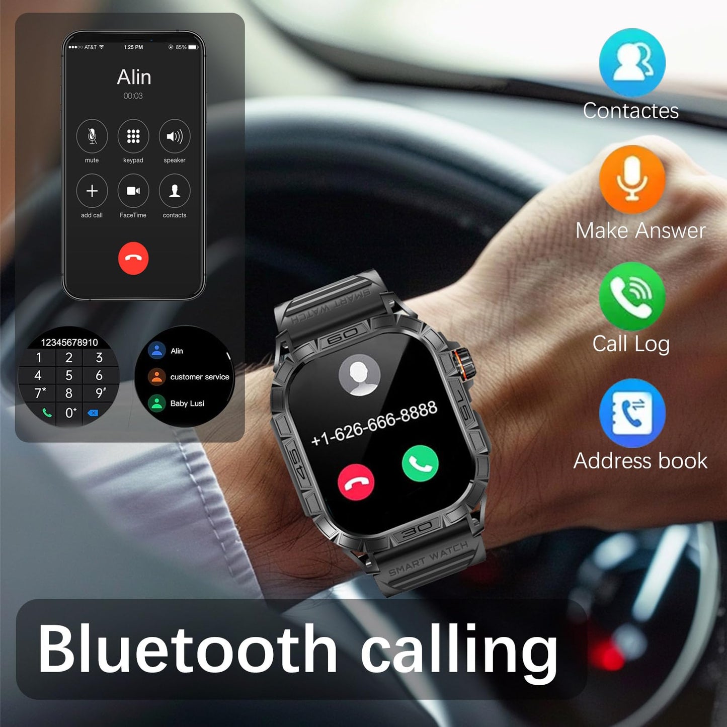 Rugged Smart Watch Health Watches For Men, Waterproof Smart Watches For Men Fitness Watch With Heart Rate Sleep Blood Pressure A