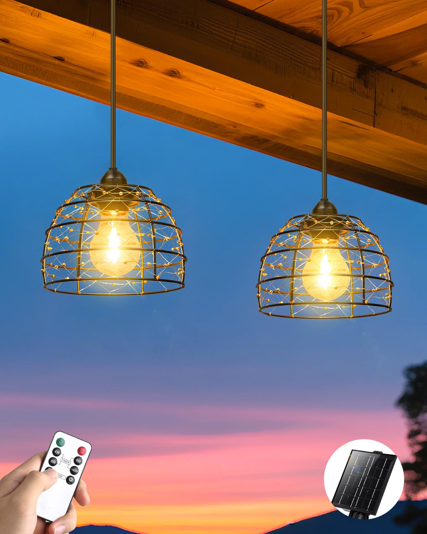 Solar Pendant Light Indoor Outdoor  4/6/8 H Timer  Dimmable Bohemian Hanging Solar Shed Gazebo Chandelier Lights Outdoor Waterproof For Patio  Porch  Gazebo  Pergola  Kitchen Decor Lighting