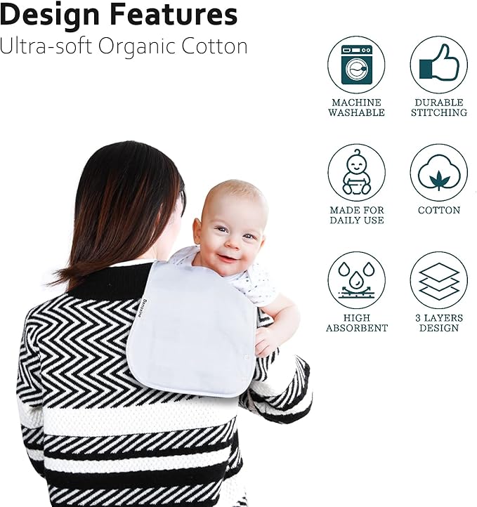 Baby Burp Cloths & Baby Bibs 2-in-1 Design Large Size 3 Layers Thicken Cotton Super Absorbent and Soft Baby Spit Up Burping Rags Baby Burp Cloth Set for Boys and Girls Solid 12 Pack