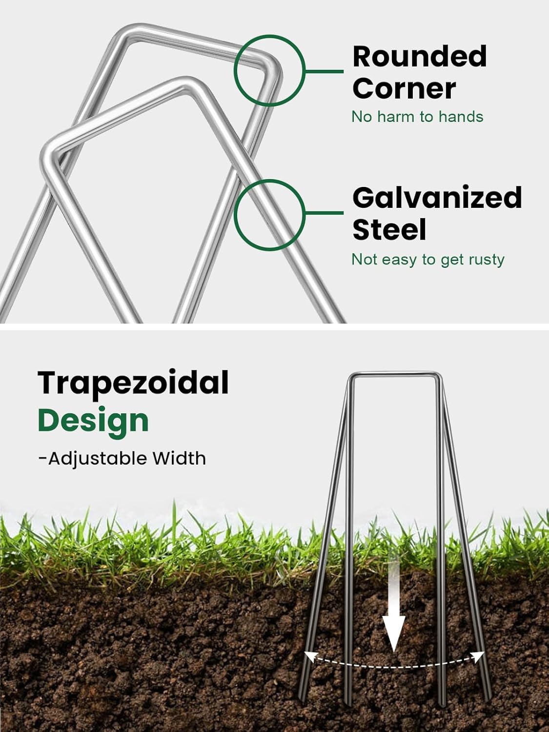 GROWNEER 100 Packs 12 Inches Landscape Staples Heavy Duty 11 Gauge Galvanized Steel Garden Stakes Staples Securing Pegs for Securing Weed Fabric Landscape Fabric Netting Ground Sheets and Fleece
