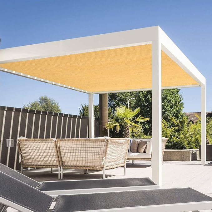 Eden's Decor Straight Flat-Edged Sun Shade Sail Rectangular 7' x 18' Wheat UV-Blocking Outdoor Canopy Fabric Cloth Awning for Pergola Patio Garden Backyard Custom Size
