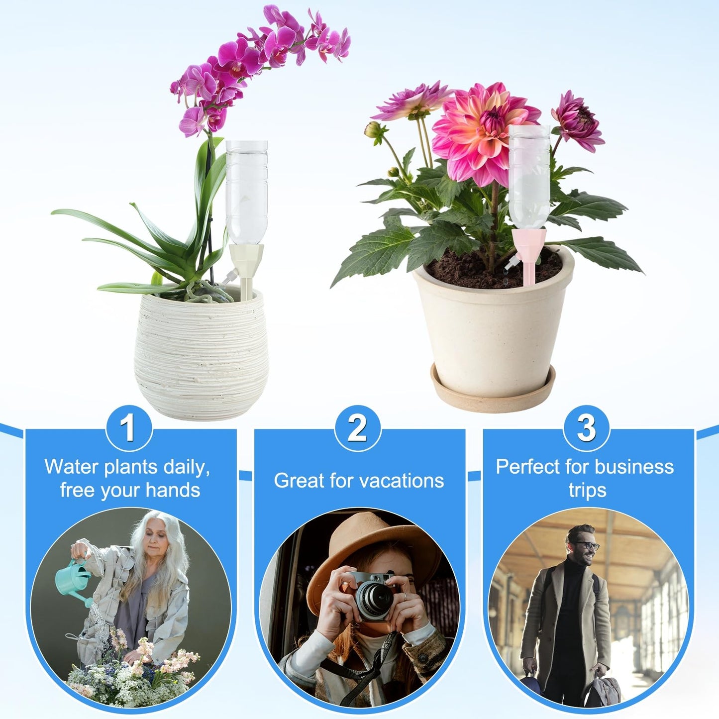 M METERXITY 8-Pack Self Watering Spikes for Plants, 6 Inch Plastic Plant Watering Devices with 8 Stoppers for Indoor/Outdoor Pots, Garden Water Planter System [Beige/Pink]