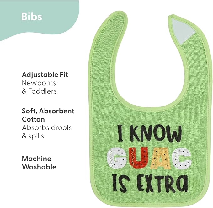 The Peanutshell Baby Boy or Girl Terry Bibs Set of 8-100% Cotton, Soft, Absorbent Baby Bibs, Unisex Toddler Boy or Girl Set, Newborn & Infant - Han-Gry