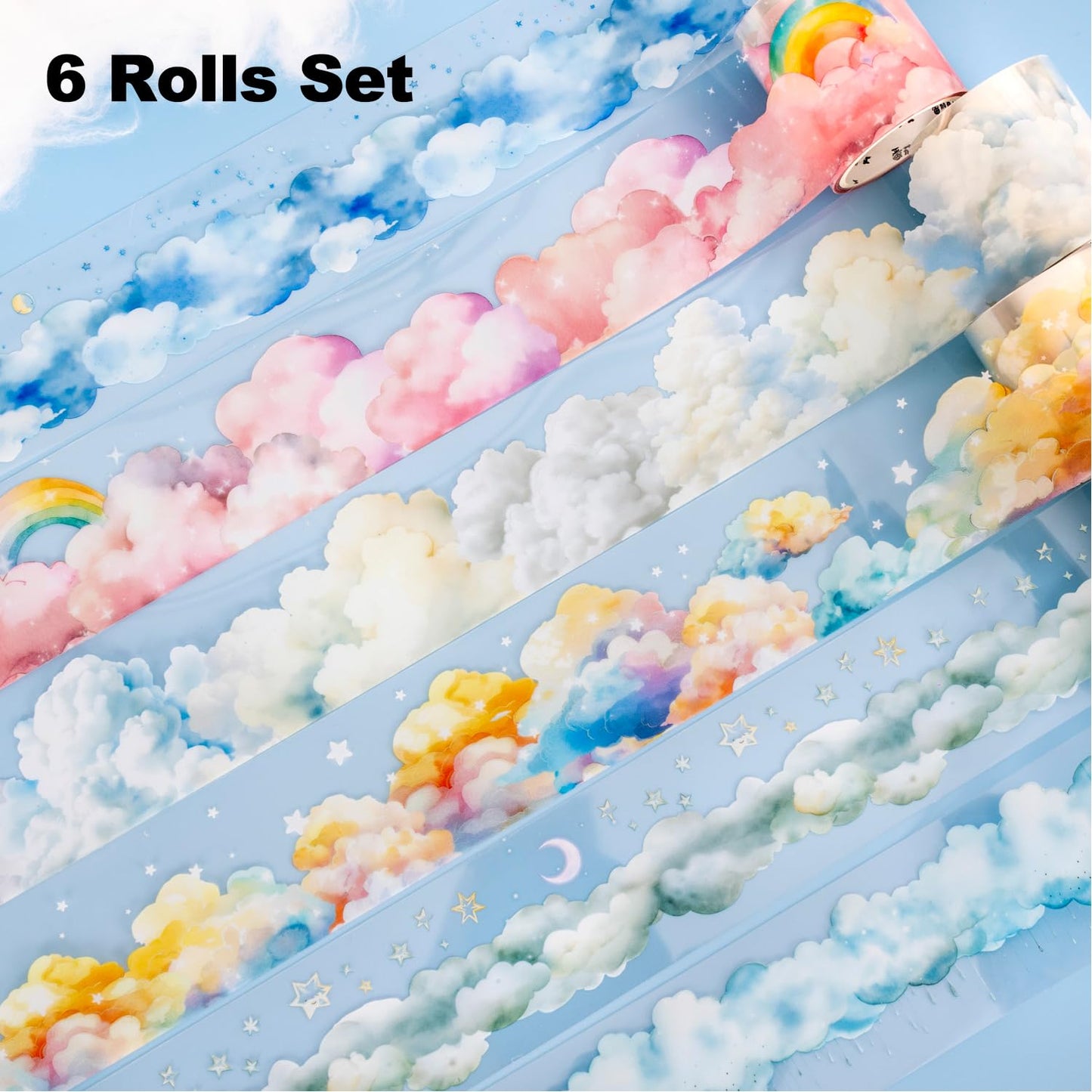 Dreamy Cloudscape PET Tape Set, 6 Rolls of Sky-Themed Stickers for Scrapbooking, Junk Journaling, DIY Crafts, and Art Supplies