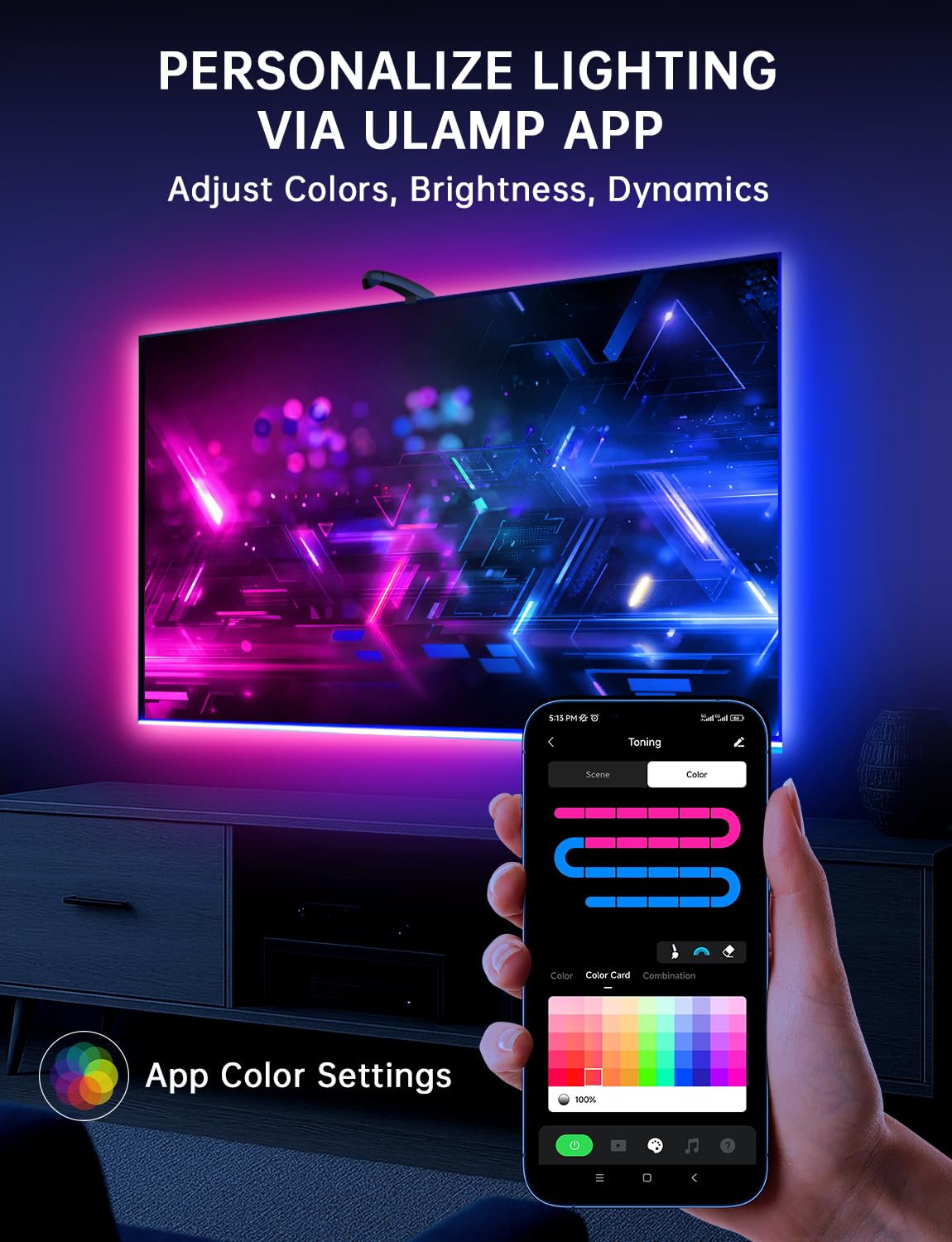Qtu Tv Lights That Change With Tv  18Ft Led Lights For 75-85 Inch Tvs & Pc Monitors  Smart App Control Tv Backlight Sync To Screen  Usb-C Powered Rgb Led Strip Lighting