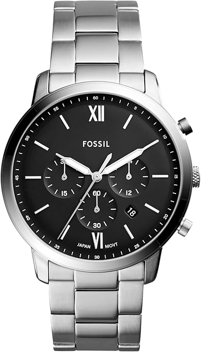 Fossil Men's Silvertone Black Dial Chronograph Watch