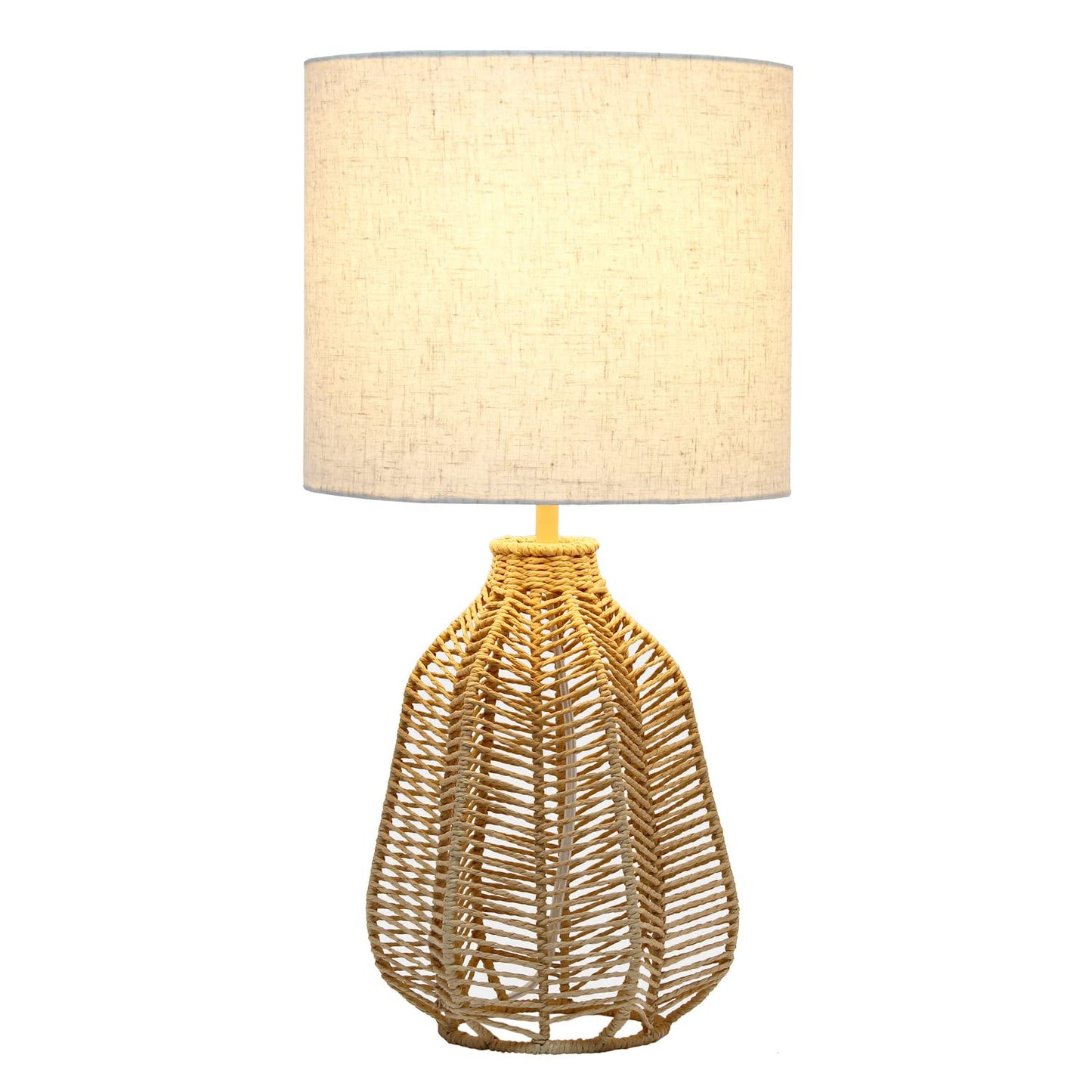 Elegant Designs LT2106-NAT Table Lamp, 21in Tall, Boho Coastal Style, Natural Paper Rope, Light Beige Linen Shade, 10.25x10.25x21