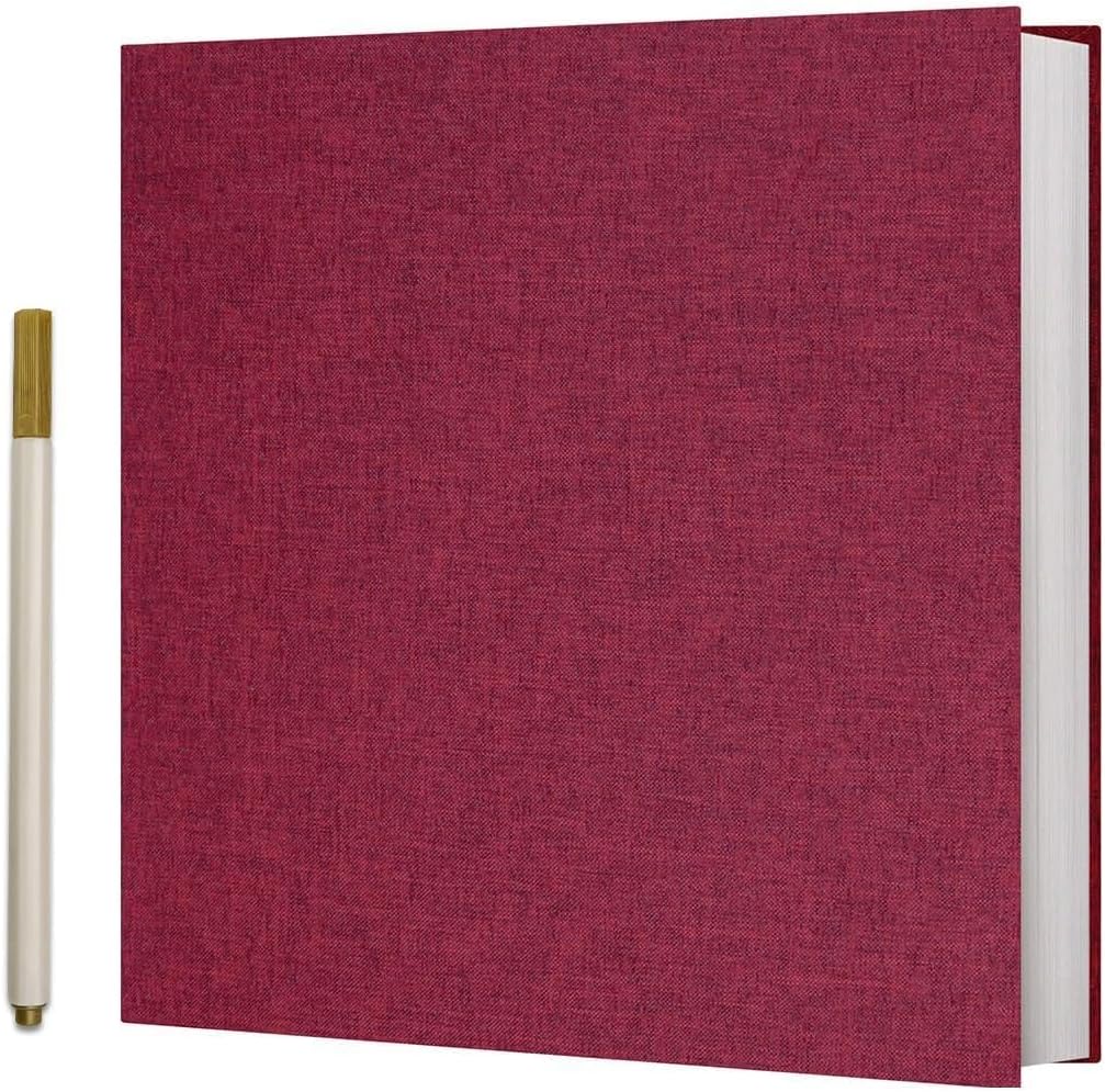 Vienrose Photo Album Self Adhesive 4x6 5x7 3x5 8x10 10x12 Scrapbook Album DIY Scrap Book with A Metallic Pen (13"x12.6" 60 Pages, Red)