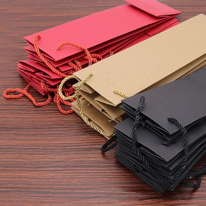 HRX Package Thick Kraft Paper Wine Tote Gift Bags for 1 Bottle, 12PCS Sturdy Paper Wine Gift Bags with Handles for Christmas, Party, Shopping, Retail Merchandise (Red)