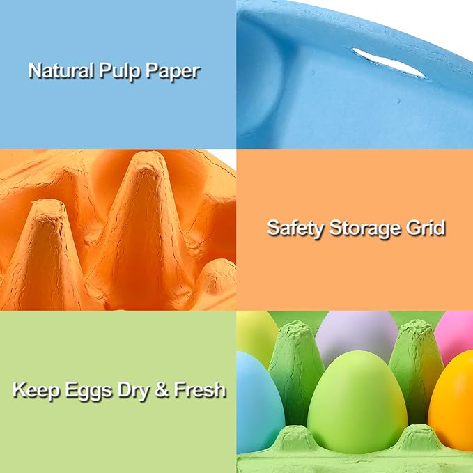 Half Dozen Colored Egg Cartons, 24 Pack - Natural Pulp Paper, 6 Count Reusable Egg Holder Basket, Blank Colorful Easter Toy Storage Tray