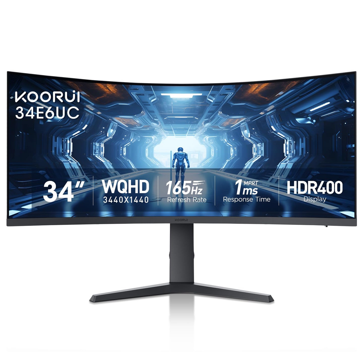 KOORUI 34-inch Curved Ultrawide WQHD 3440×1440 Gaming Monitor, 165Hz 1000R- PIP/PBP, 1ms(MPRT), HDR400, DCI-P3 95%, FreeSync Premium, 1 x DP 1.4 & 2 x HDMI 2.0, Tilt Height Swivel Adjustment, 34E6UC