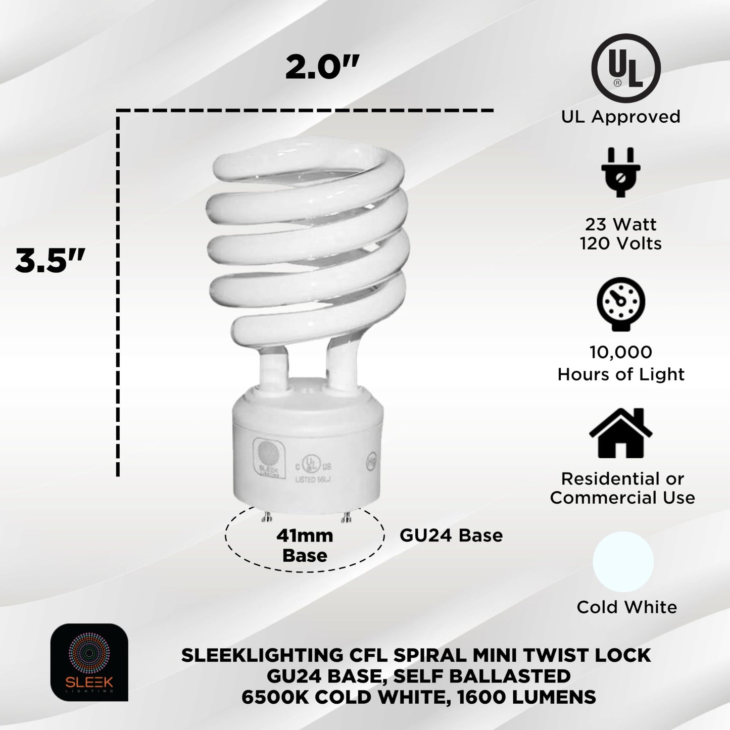 Sleeklighting Gu24 Base 23W Cfl Light Bulb, 6500K Super White Daylight, 1600Lm, Glass, 4 Pack, Model 30351