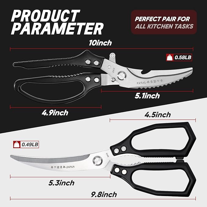 TIVOLI Kitchen Scissors Set Black,Japanese Stainless Steel Kitchen Shears for Food, Heavy Duty Poultry Shears,Meat Scissors for Chicken Bones,Korean BBQ and Turkey,Ideal Gift