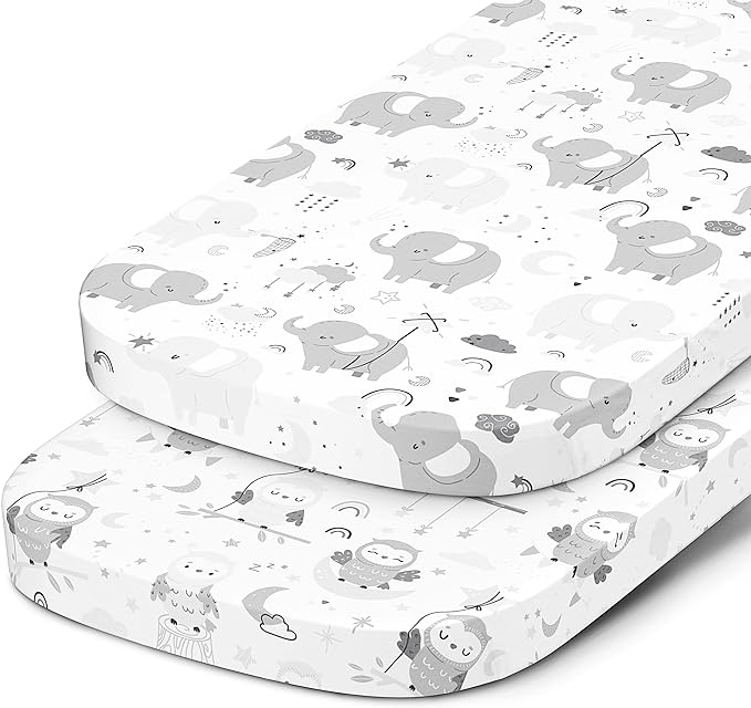 Bedside Sleeper Bassinet Sheets for 33x20 Inch Mattress Pad – Compatible with Maxi COSI Iora, Kidsclub, Angelbliss, Baby Joy, Koola Baby Bedside Bassinet – 100% Jersey Cotton – 2 Pack
