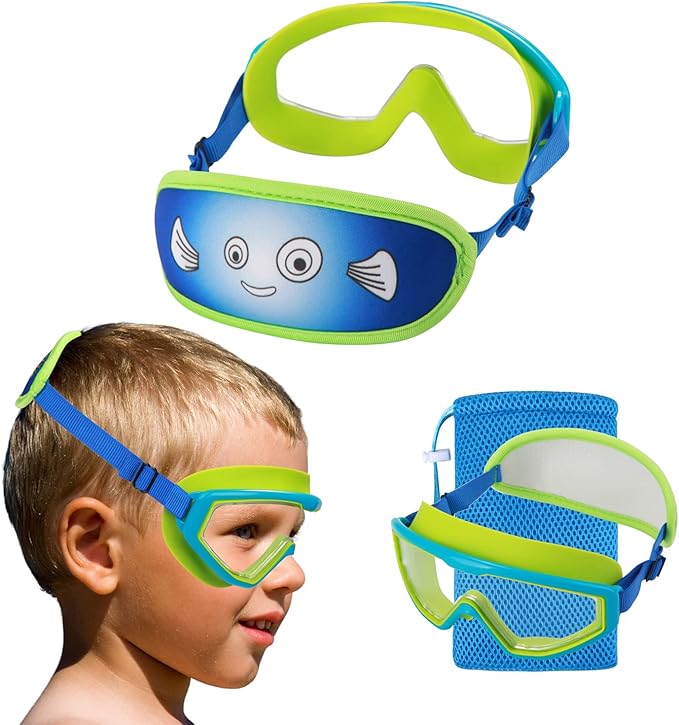 HYDROCOMFY Kids Goggles Swimming 4-7,Kids Goggles Fabric Strap,Wide View Swimming Goggles for Toddler