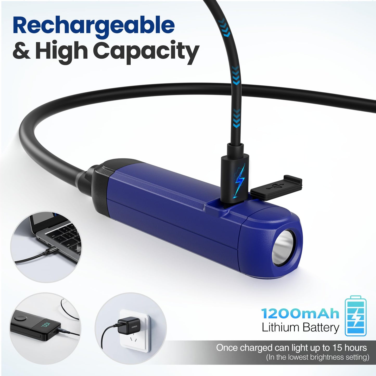 WORKPRO Rechargeable Neck Light, 300 Lumens, 3 Brightness Levels, Bendable Silicone Arm, Blue, Model W139033AF