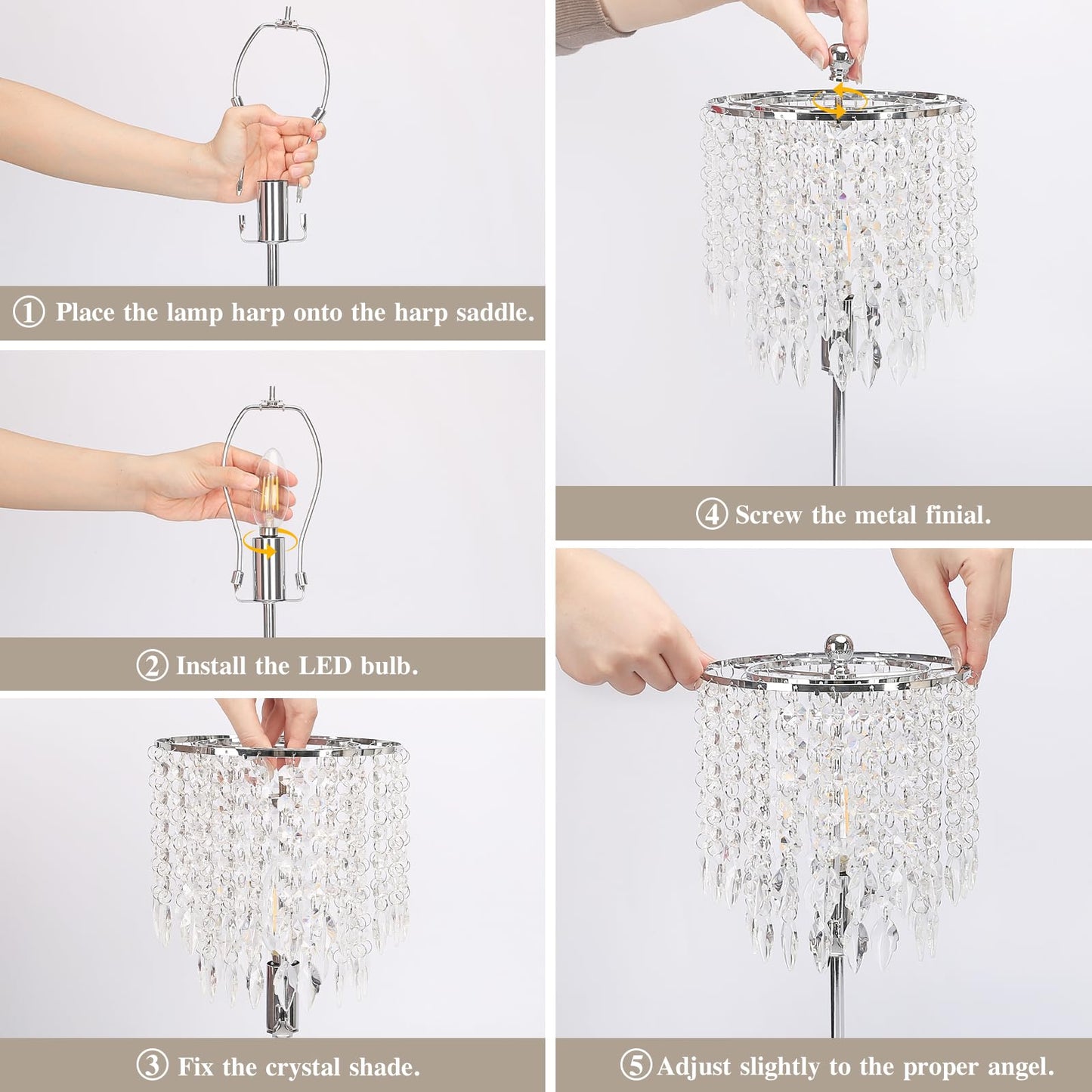 Boncoo Crystal Table Lamp Set Of 2, Touch Control, Usb Ports, Dimmable, Silver, Includes 4W Led Bulb, Elegant Nightstand Lighting