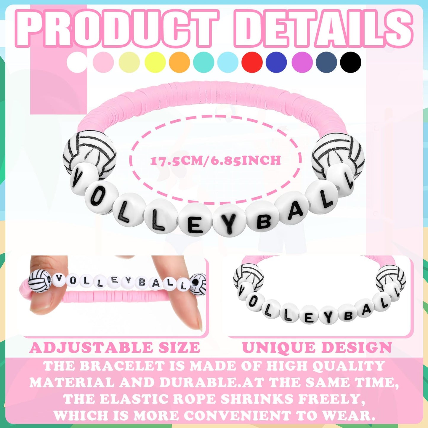Trnayi 24 Pcs Volleyball Bracelets Volleyball Party Favors Charm Volleyball Bracelet Stackable Clay Beaded Bracelets for Volleyb