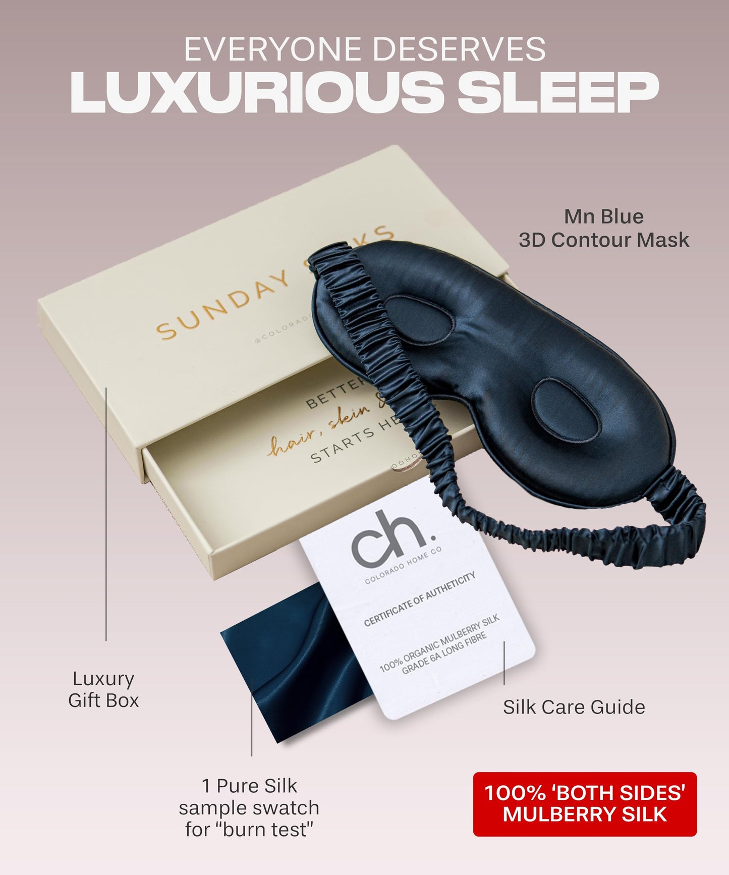 SUNDAYSILKS™ 3D Contoured Silk Sleep Mask | Padded Silk Eye Mask with Eye Cups for Lash Extensions | Blackout, Organic for Women & Men, Perfect for Travel, Slip-Free Deep Sleeping, Antifaz para Dormir