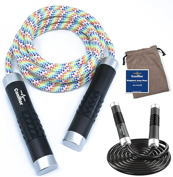 Coniflor Weighted Jump Rope, 1LB Tangle-Free Ball Bearing Rapid Speed Skipping Rope for Men Women, Adjustable 9mm Cotton &...