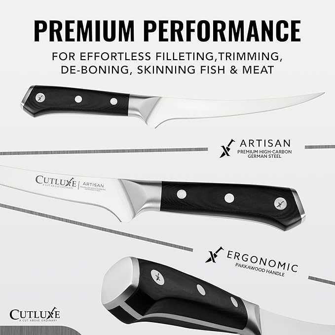 Cutluxe Boning Knife – 6" Razor Sharp Fillet Knife – High Carbon German Steel – Full Tang Ergonomic Handle Design – Artisan Series