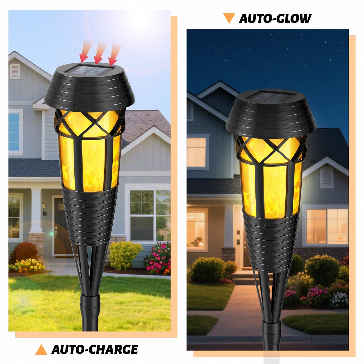 Evelynsun Solar Garden Lights - Flickering Flames Torch - Waterproof - 2 Pack - Black