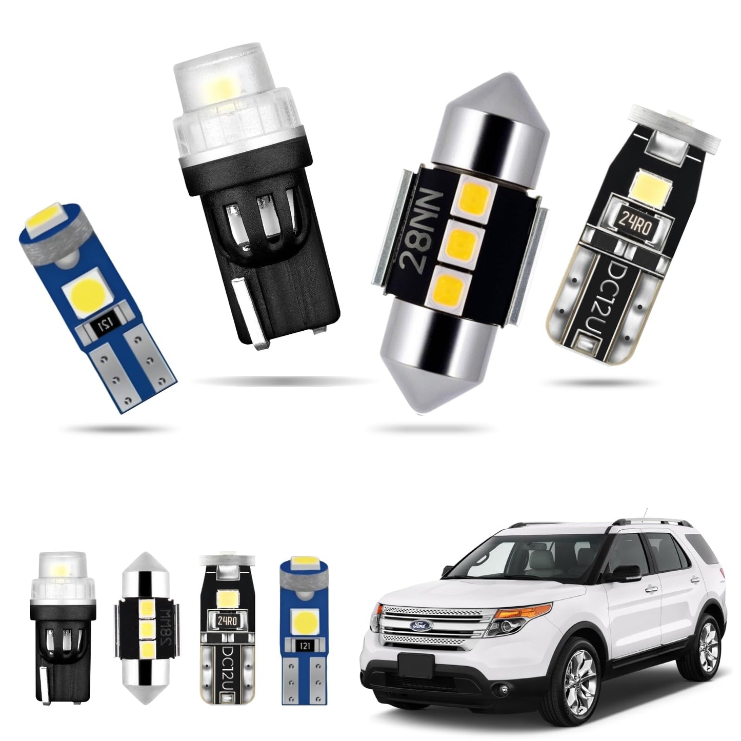 Easy Eagle 11Pcs Car Interior Lights: Super Bright Bulbs For 2011 2012 2013 2014 2015 2016 2017 2018 2019 2020 Explorer 6000K White Led Lighting Package Kit Includes Light Accessories Install Tool