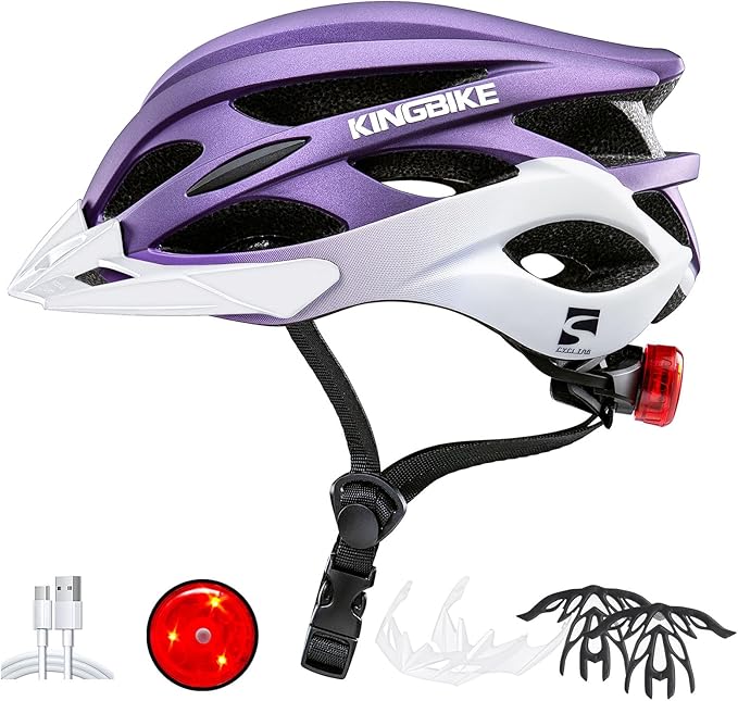 KINGBIKE Bike Helmet for Adult Men Women Youth Road Commute Mountain Cycling Helmets with USB Rechargeable Light Replaceab...