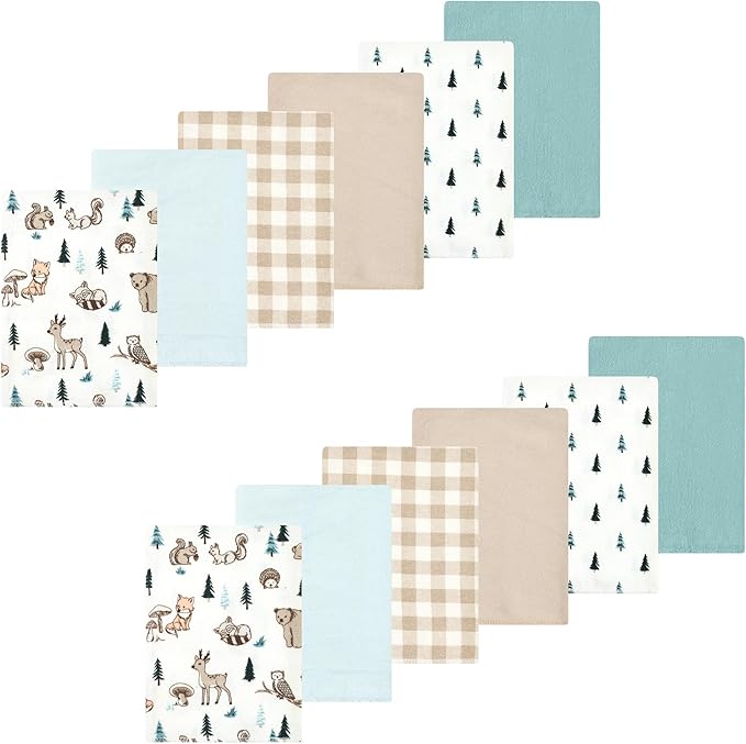 Luvable Friends Hudson Baby Flannel Burp Cloths 12pk, Forest Critters