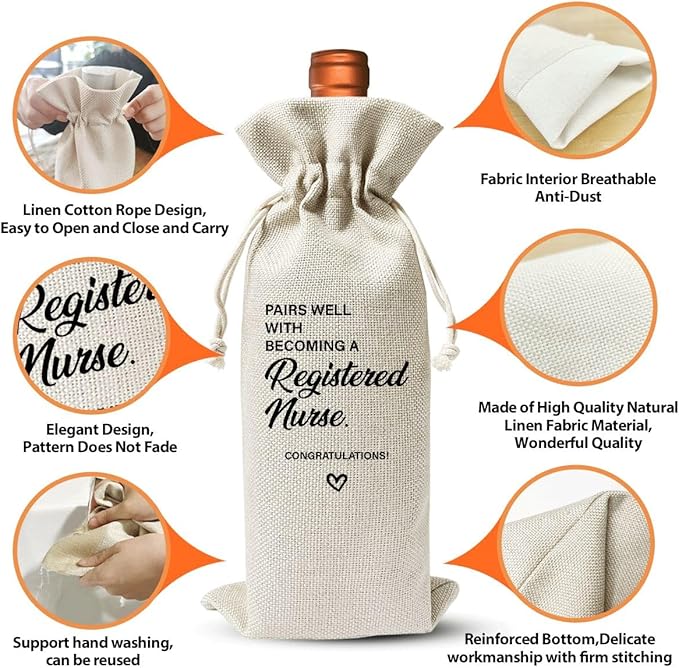 Registered Nurse Wine Bag For Her Him Women Men Nurse Gift, Nursing School Gift, Gift For Registered Nurse, Rn Graduation, Nurse Week Gift, Reusable Wine Bags With Drawstring