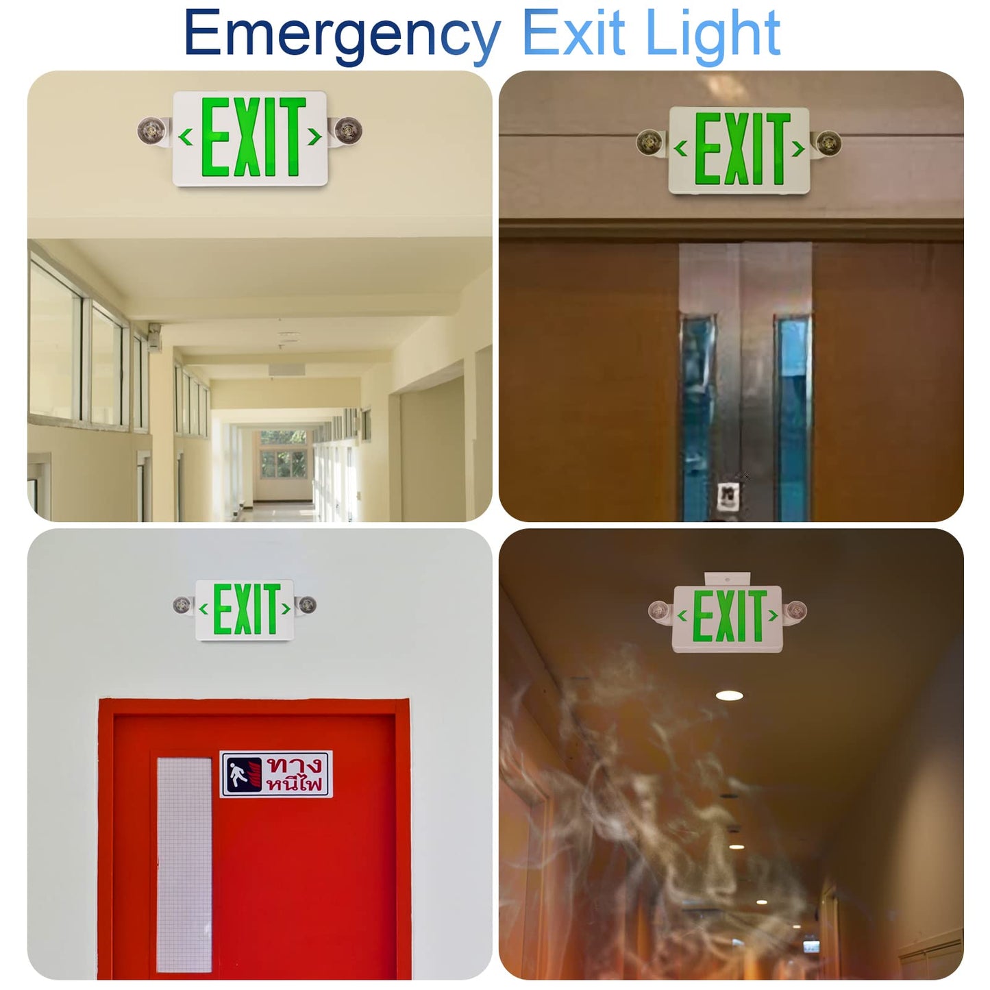 Tanlux Led Emergency Exit Sign With Battery Backup, Ul Listed, 2 Pack, White Housing + Green Letter, Ac 120/277V