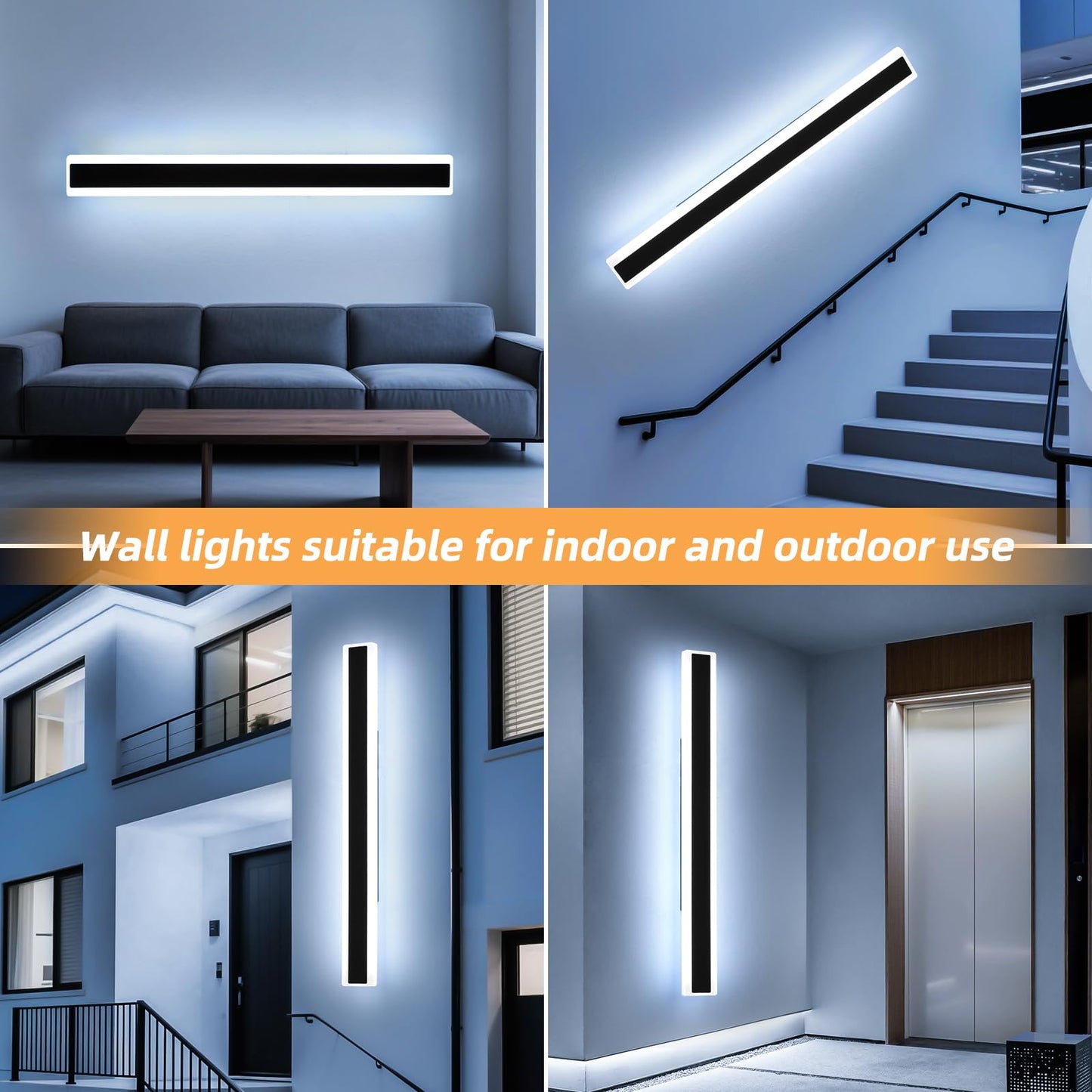 Mikeru 70.8Inch Long Led Wall Light  6000K Cool White Modern Outdoor Wall Light Ip65 Waterproof Black Acrylic Porch Exterior Lighting Fixtures  Exterior Wall Mount Lights For Garage Front Door