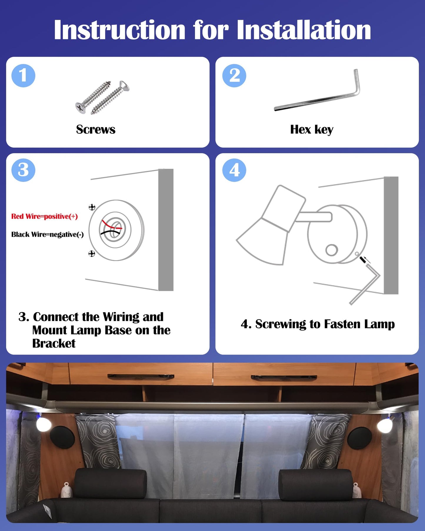 Thalassa Boat Reading Light 12V Interior Led Fixtures Rv Reading Lamp Wall Sconce For Marine Caravan Camper Van Motorhome Indoor Lighting With Built-In Touch Dimmer Switch