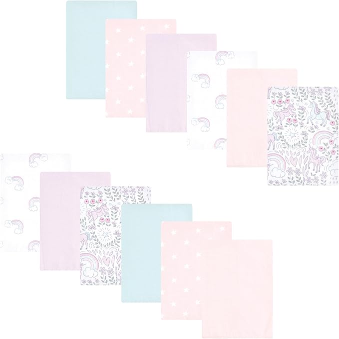 Luvable Friends Hudson Baby Flannel Burp Cloths 12pk, Magical Unicorn