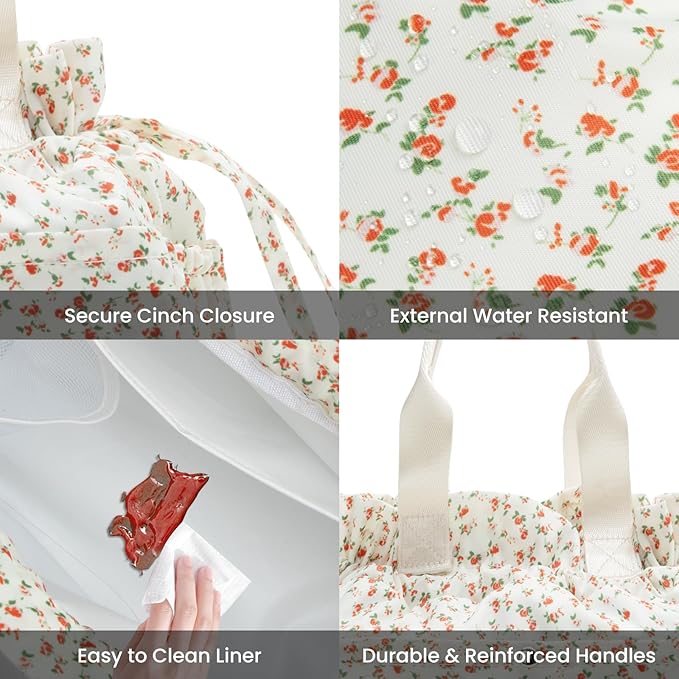 MEXS Lunch Bag for Women Reusable Drawstring Insulated Lunch Box Stain-Resistant Large Cinch Closure Lunch Bags for Work Office