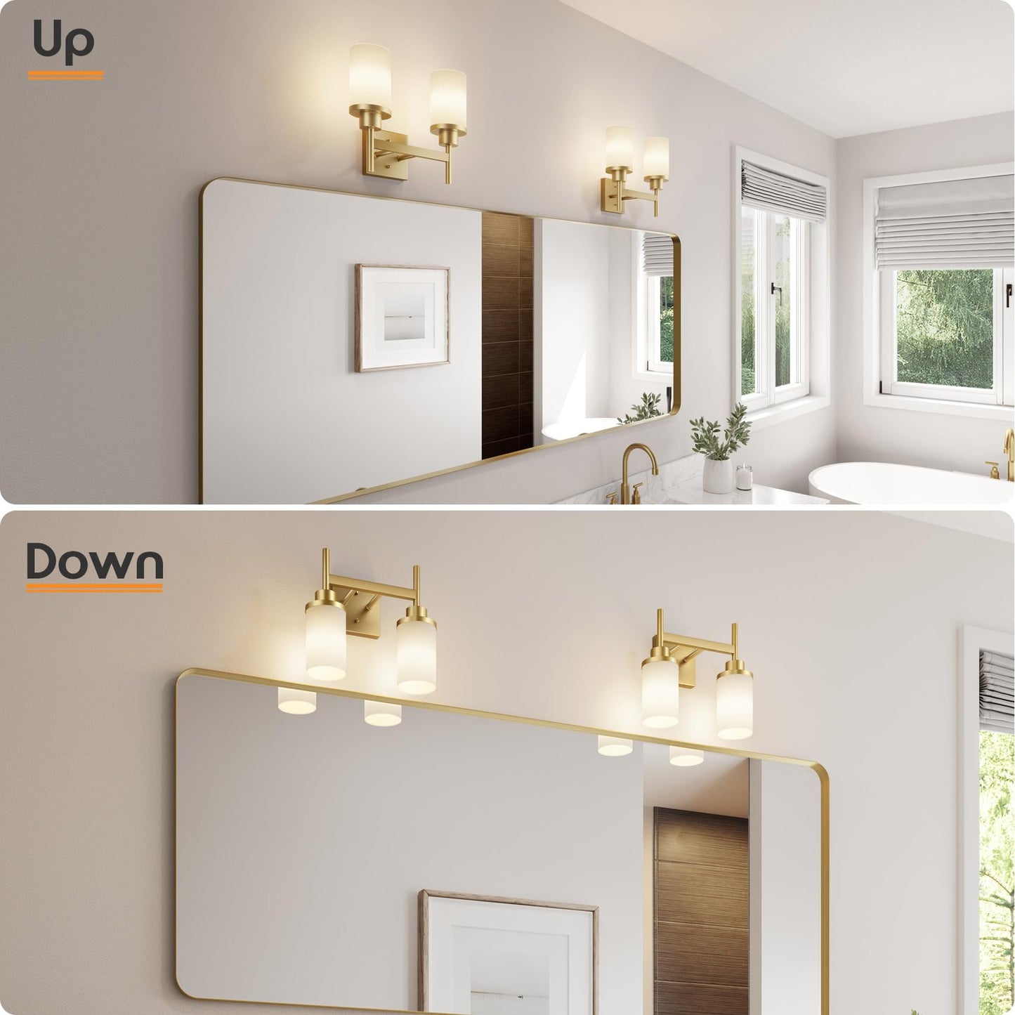 Aoneon Vanity Lighting Fixtures With White Frosted Glass Shade  Double Wall Lamps For Bathroom Mirror Bedroom Living Room Washroom Porch  Gold T001Gd-L2