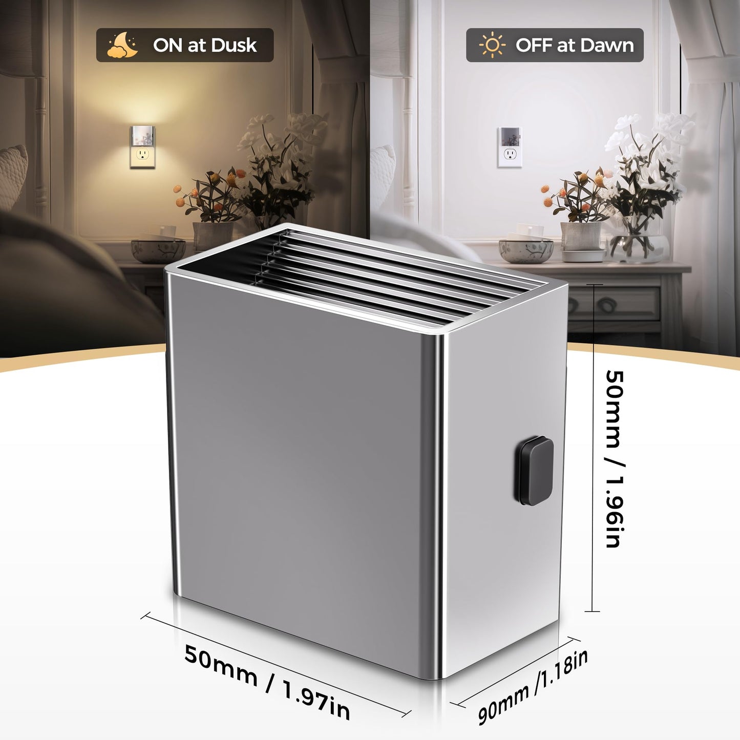 DORESshop LED Night Lights Plug into Wall, 3 Level Brightness, Dusk to Dawn Sensor, 2 Packs, Silver Cover