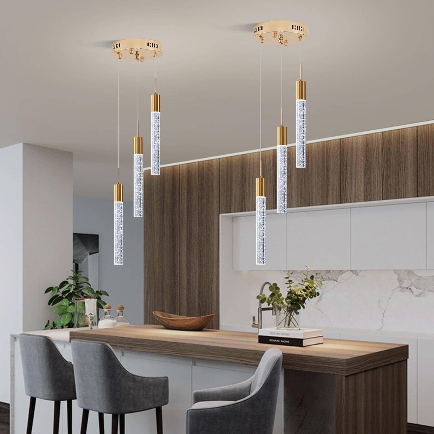 Upfelw Modern Crystal Chandelier 3-Lights  Spiral Led Raindrop Kitchen Island Pendant Lighting  Bubble Foyer Dinimg Room Hanging Light Fixture Remote Control Gold