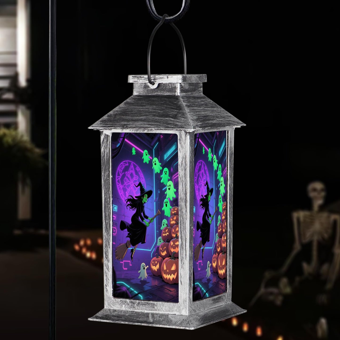 Halloween Decorations Outdoor Solar Lanterns Hanging Ghosts Solar Lantern Party Decorations Halloween Decor Gifts For Porches Yards Gardens Lawn(Witch And Ghost Pumpkin)