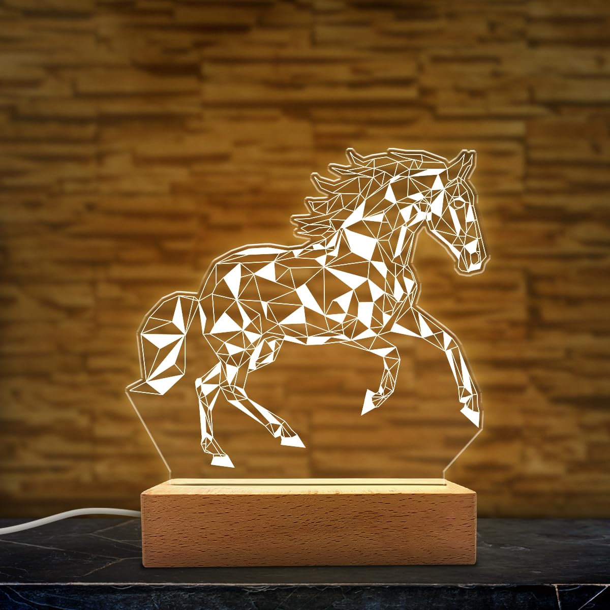 SANDJEST Horse Night Light - Equestrian Illusion Lamp - Plastic - Bedroom Decor - Gift for Horse Lovers - Model 3fb2a533