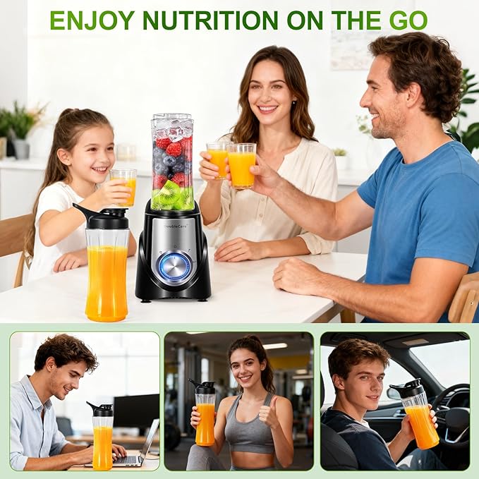 Blender for Smoothies,32,000 RPM Smoothie Blender, Personal Blenders with 6 Sharp Blade,with 20oz Portable Cup and To-Go Lids, Self Cleaning,Portable Juicer for Ice Crushing & Milkshakes