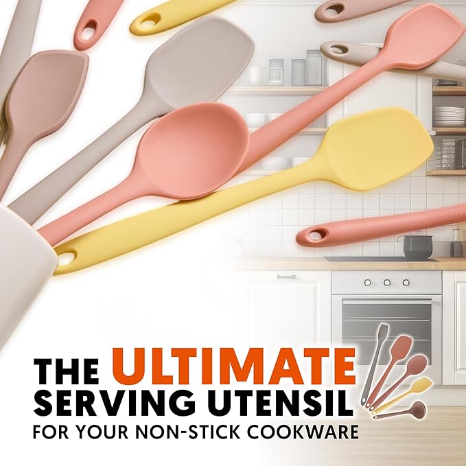 Platinum Silicone Cooking Ladle for Baking, Scraping & Mixing, 100% Food Grade Colorful Silicone Kitchen & Serving Utensils, Heat Resistant, Non-Stick Cookware - 8.6 inch Dry Rose