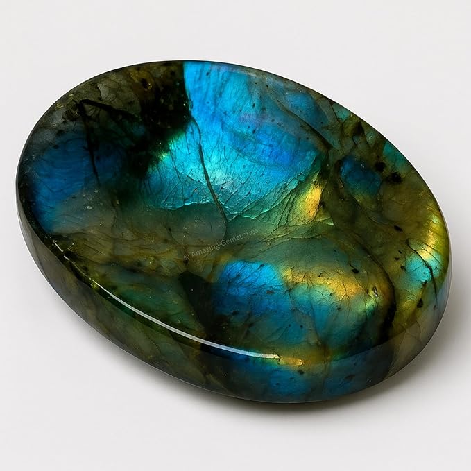Amazing Gemstone Labradorite Thumb Worry Stone, Anxiety Stone, Healing Crystals - Piedra Crystal Fidget for Gift, Meditati...