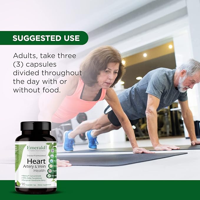 Emerald Labs Heart, Artery & Vein Health - Heart Health Support with Hawthorn Berry, Meriva Turmeric, Vitamin K2 as Vital Delta MK-7 & More - Gluten-Free - 90 Vegetable Capsules (30-Day Supply)