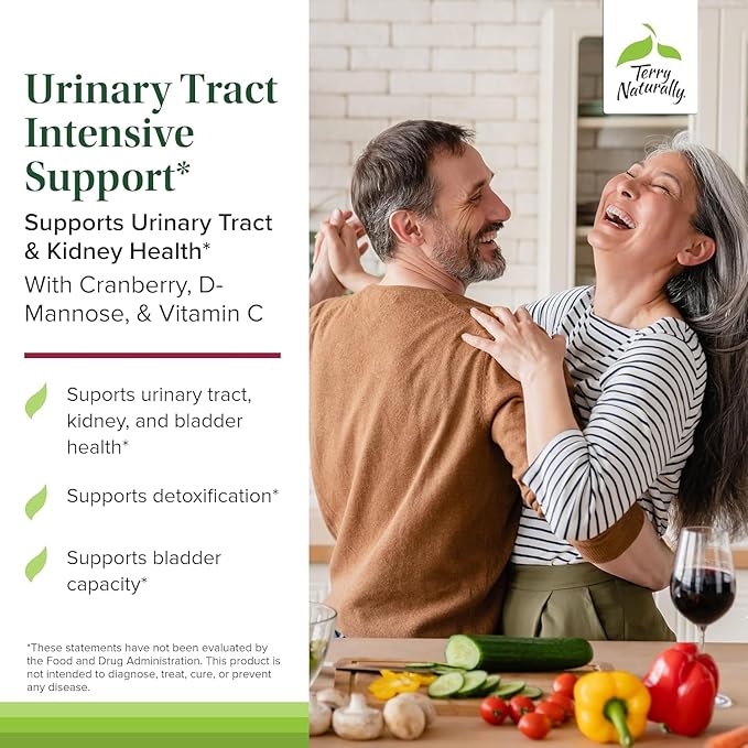 Terry Naturally Urinary Tract Intensive Support - Cranberry Health Supplement to Support Bladder Health - Kidney Health Supplement with D-Mannose & Vitamin C - 60 Capsules (30 Servings)