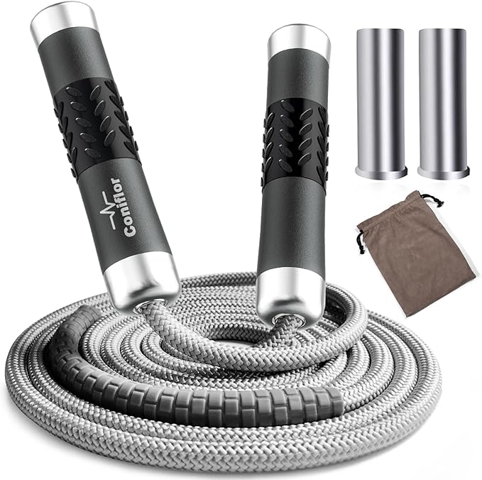 Coniflor Weighted Jump Rope, 1LB Tangle-Free Ball Bearing Rapid Speed Skipping Rope for Men Women, Adjustable 9mm Cotton &...