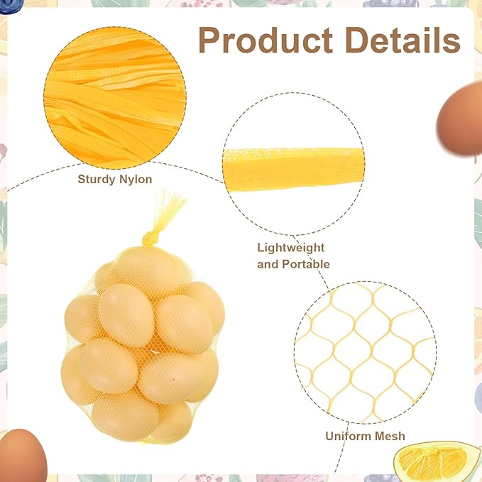 uxcell 100Pcs Reusable Produce Mesh Bags, 30cm Mesh Nylon Netting with Loop-Style Closures, Stretchable Egg Hatching Bags for Fruit Vegetable Storage, Yellow