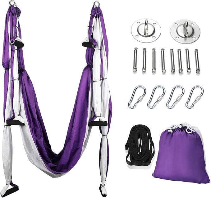 ZELUS Aerial Yoga Swing Sling Strong Yoga Hammock Kit Set Trapeze Inversion Equipment Include 2 Extensions Straps and Ceil...