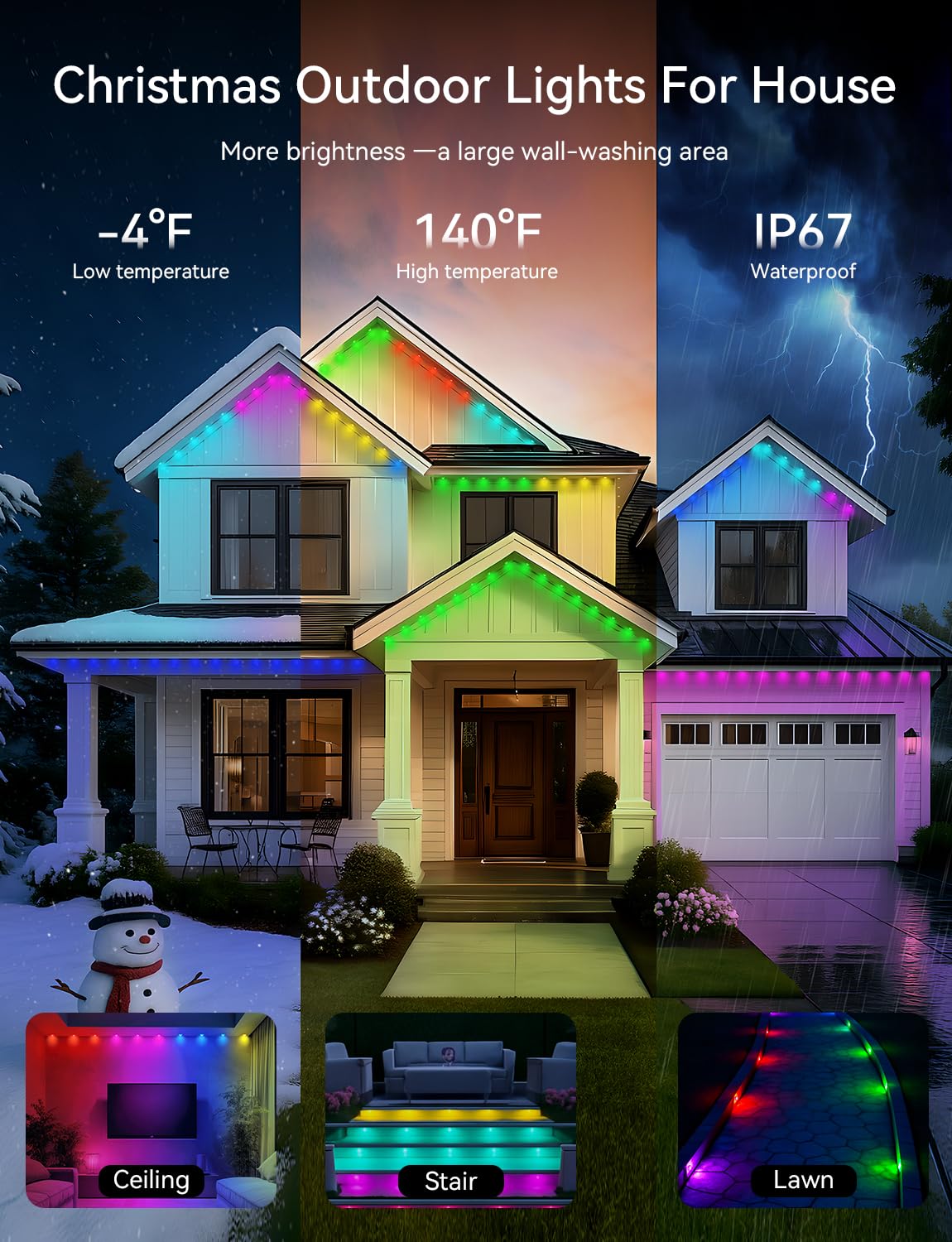 Lemonlovely Permanent Outdoor Lights For House -Eaves Lights 150Ft With 75 Ic+Rgbcw Led Ip67 Waterproof  Smart Outside Led Christmas Light With App/Remote  Eternity Lighting For Holiday/Daily